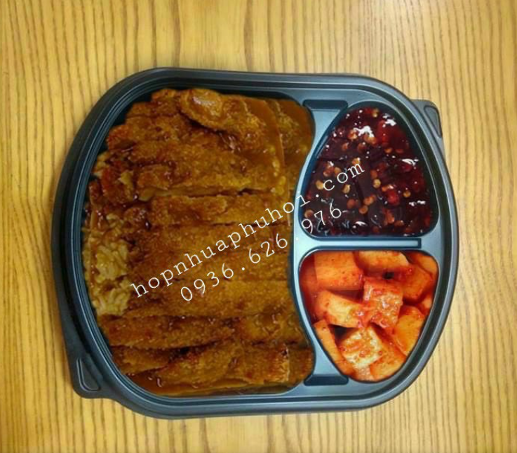 Hộp nhựa đế đen đựng cơm 3 ngăn cao cấp
