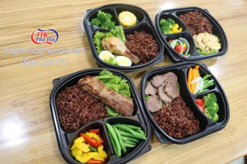 Hộp nhựa đế đen đựng cơm 3 ngăn cao cấp
