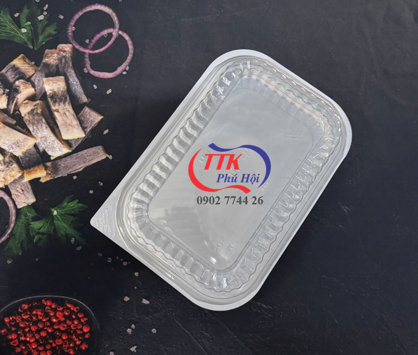 Hộp nhựa đế trắng 1 ngăn đựng bún, miến, nui xào hoặc các món trộn
