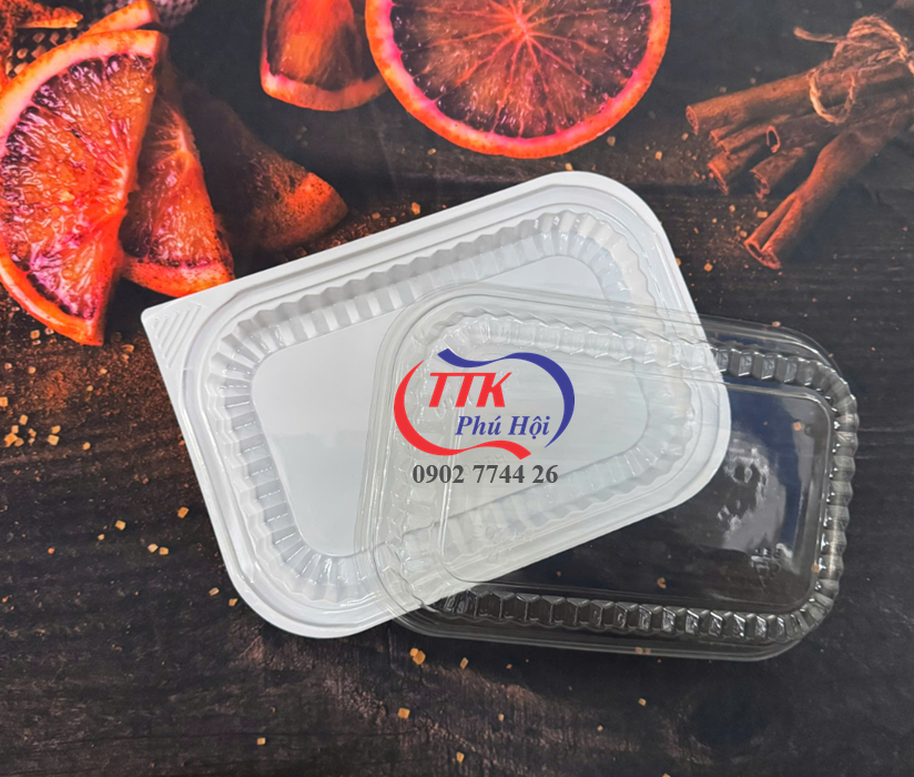 Hộp nhựa đế trắng 1 ngăn đựng cơm phần, cơm trưa văn phòng