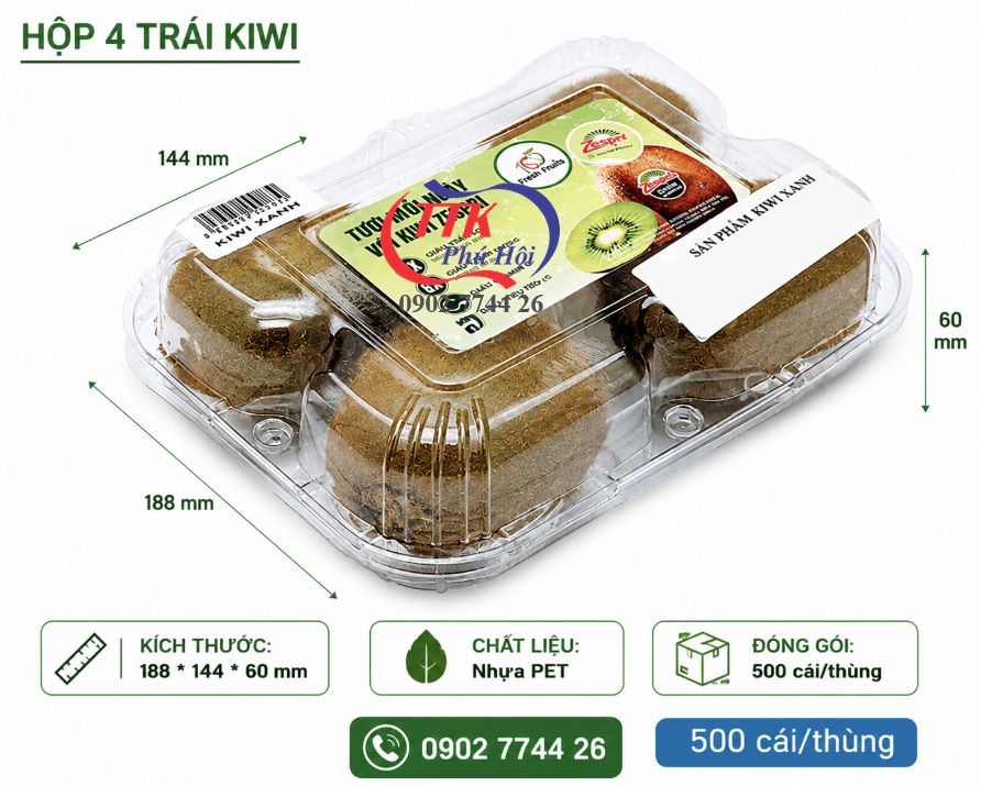 Hộp nhựa đựng 4 trái kiwi cao cấp