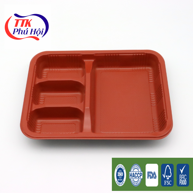 Hộp nhựa đựng cơm 4 ngăn đỏ đen cao cấp