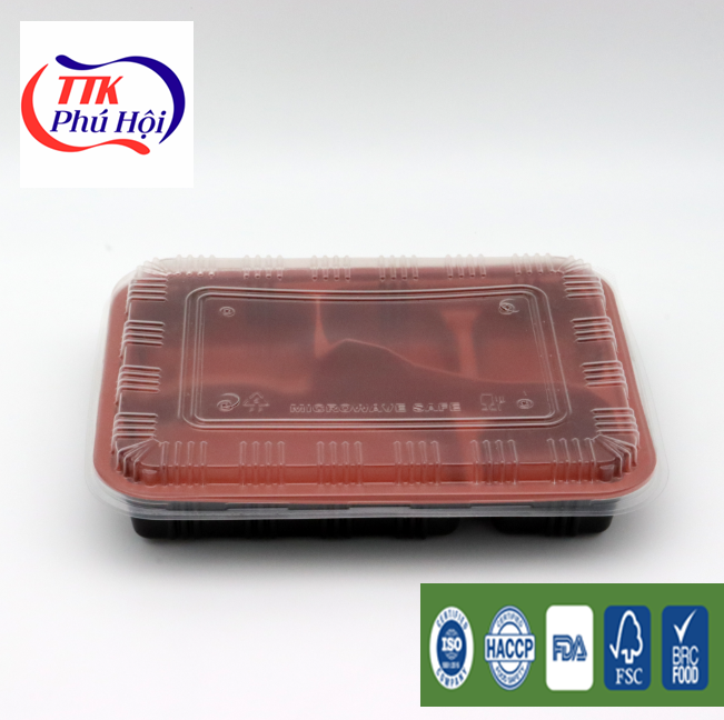 Hộp nhựa đựng cơm 5 ngăn đỏ đen cao cấp