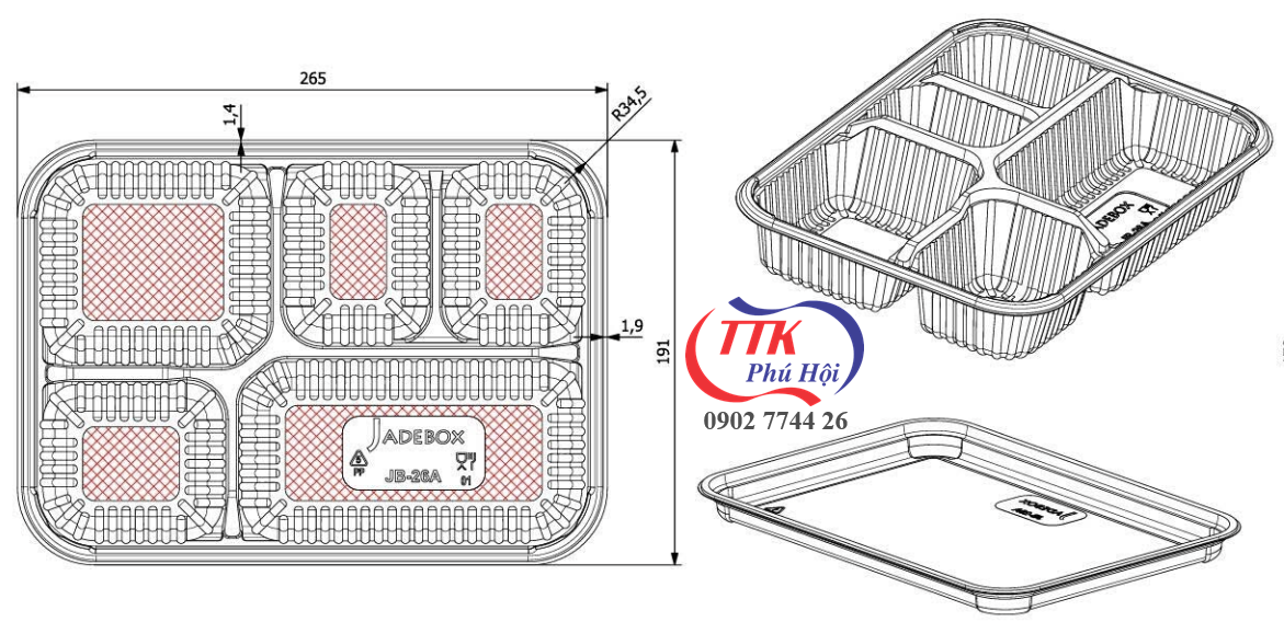 Hộp nhựa đựng cơm 5 ngăn JB 26A Jadebox