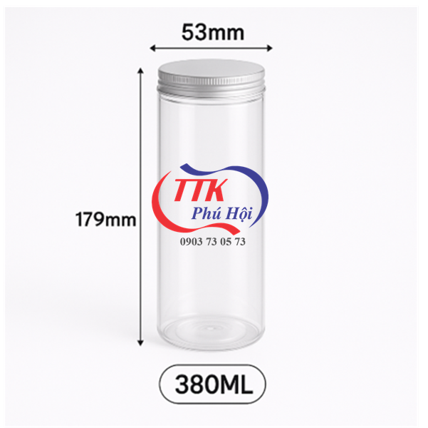 Hũ nhựa nắp nhôm vặn 380ml đựng mứt dừa, mứt tắc
