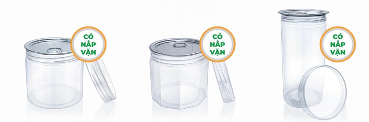 Hũ nhựa nắp nhôm xé đựng trái cây sấy, rong biển