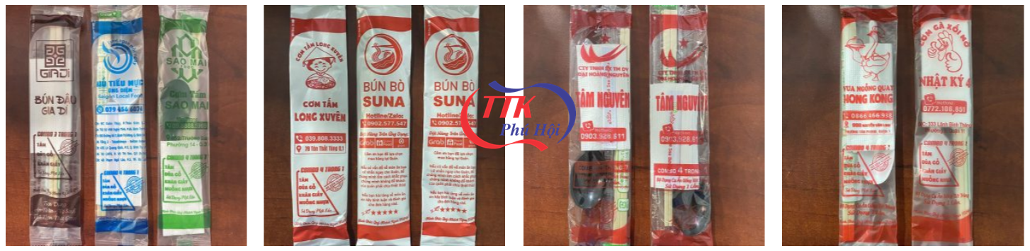 In túi combo muỗng đũa tăm giấy dùng 1 lần