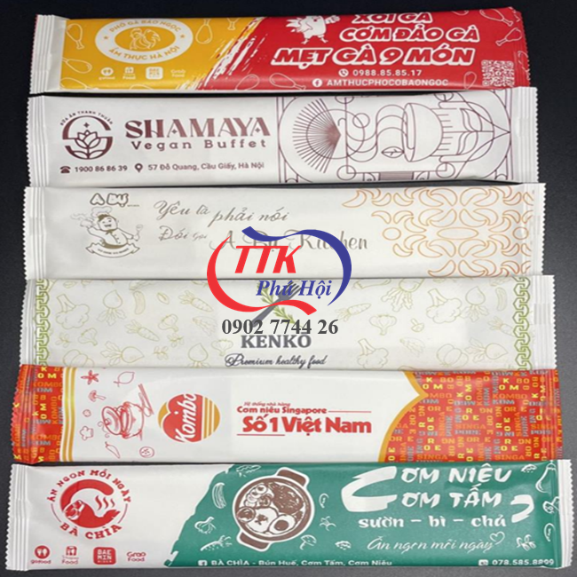 In vỏ combo muỗng đũa tăm giấy nhà hàng