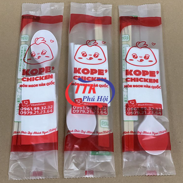 In vỏ combo muỗng đũa tăm giấy nhà hàng