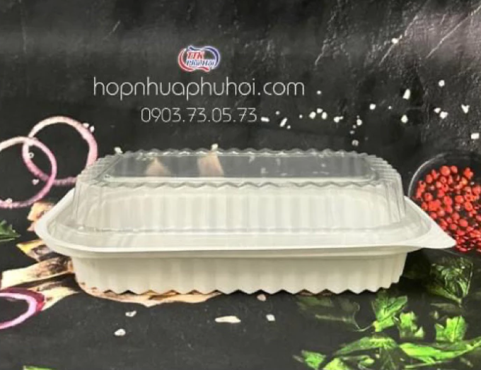 Khay nhựa đựng cơm 1 ngăn trắng