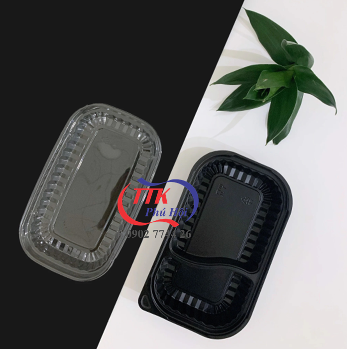 Khay nhựa đựng cơm 2 ngăn