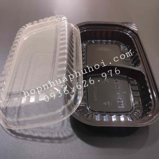 Khay nhựa đựng cơm 2 ngăn đều