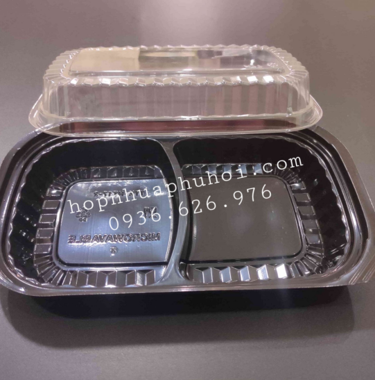 Khay nhựa đựng cơm 2 ngăn đều