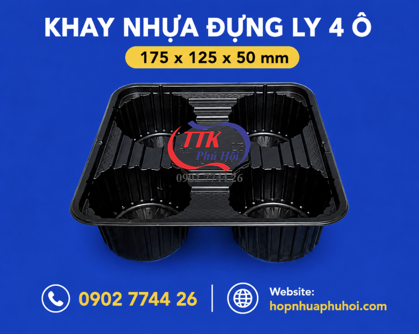 Khay nhựa đựng ly 4 ô