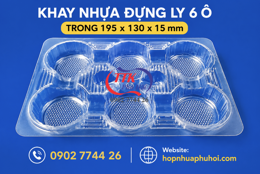 Khay nhựa đựng ly 6 ô trong