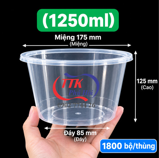 Thố nhựa chịu nhiệt đựng phở, hủ tiếu, cháo... 1250ml