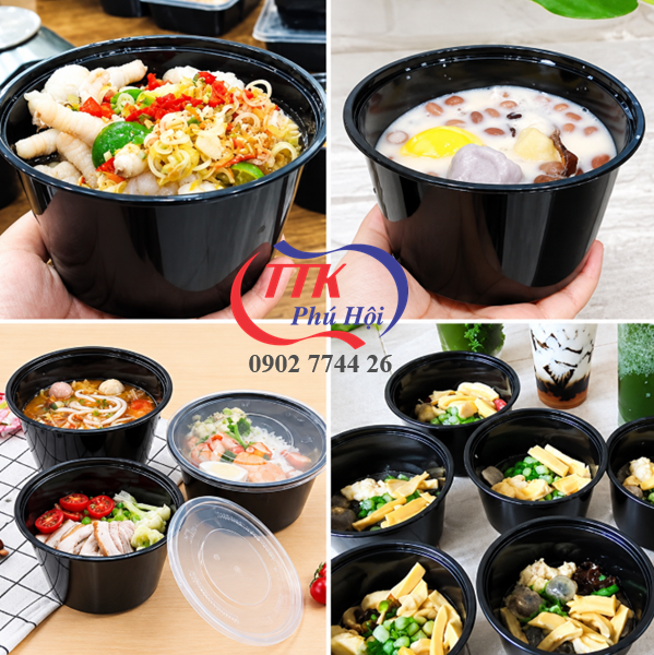 Thố nhựa đen đựng cháo, bún, phở...700ml