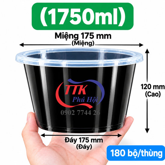 Thố nhựa đen đựng phở, cháo, mì, lẩu... 1750ml