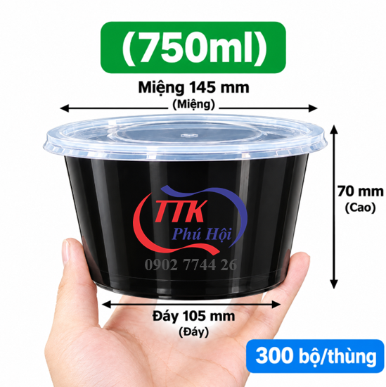 Thố nhựa đen đựng phở, hủ hiếu...750ml