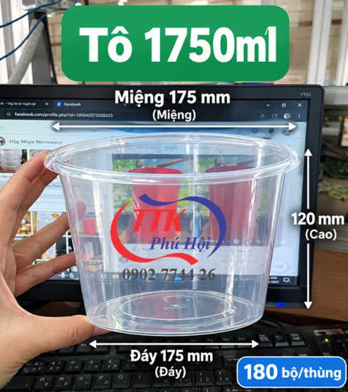 Thố nhựa dùng 1 lần đựng phở, cháo, mì, lẩu... 1750ml