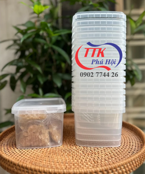 Thố nhựa vuông đựng đông trùng