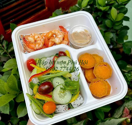 Hộp bã mía 3 ngăn nắp PET tại Quận 12 TP HCM