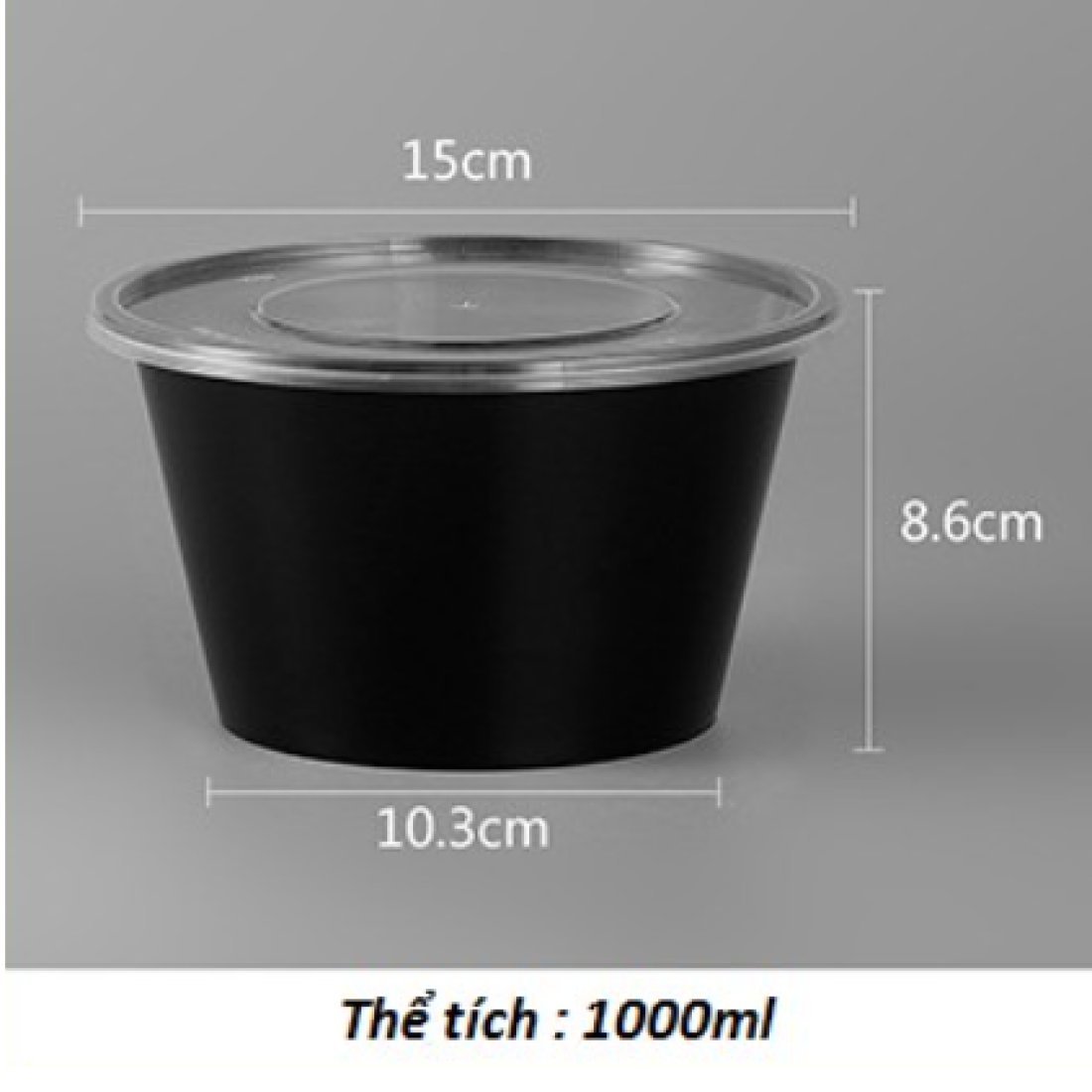 Hộp nhựa tròn đen 1000ml