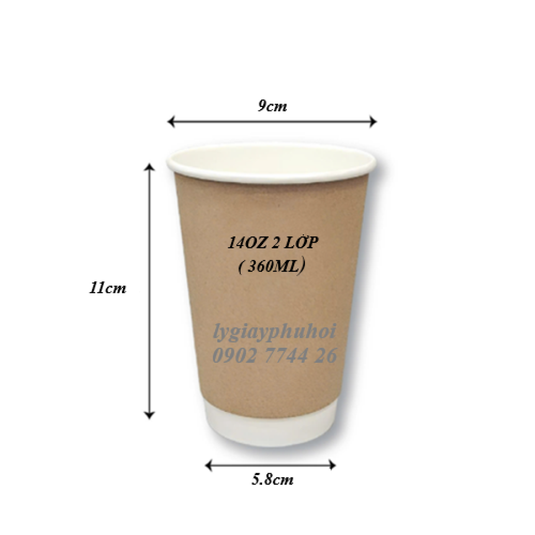 Ly giấy kraft 14oz 360ml 2 lớp