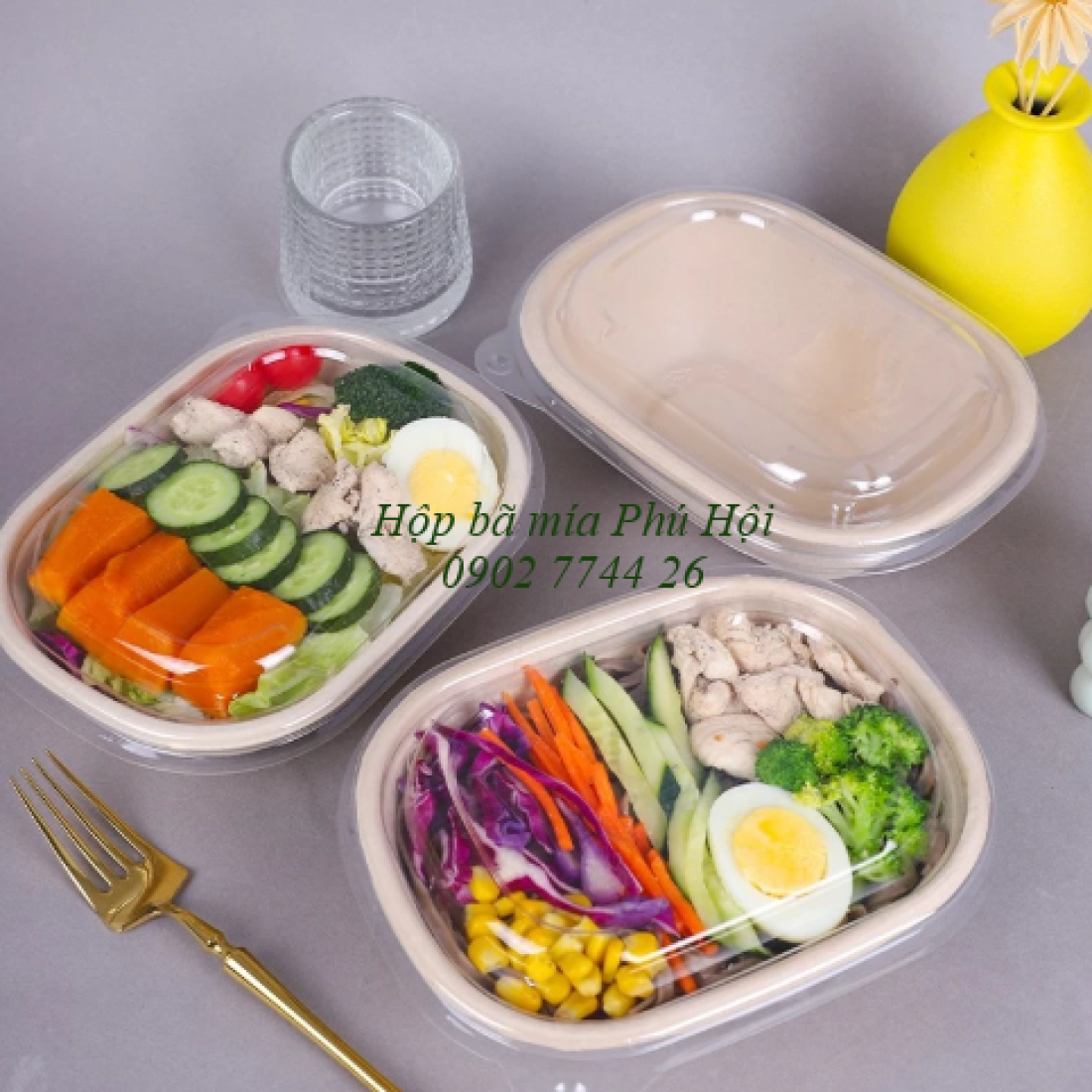 Hộp bã mía 1 ngăn to kèm nắp nhựa PET 850ml tại Quận 10 TP.HCM