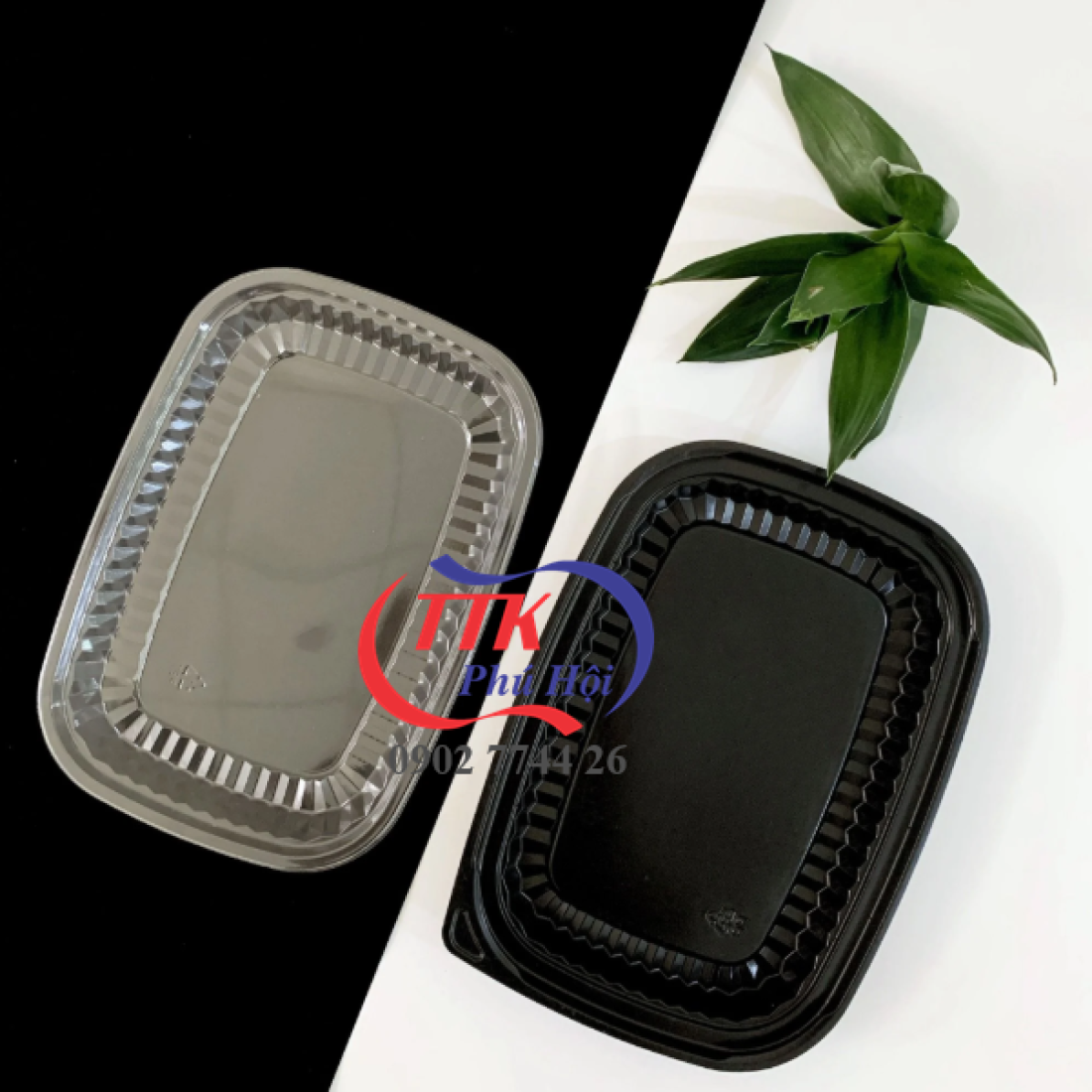 Hộp nhựa đế đen nắp trong đựng gà, vịt, chim, heo quay