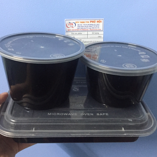 HỘP NHỰA TRÒN ĐEN 600ml