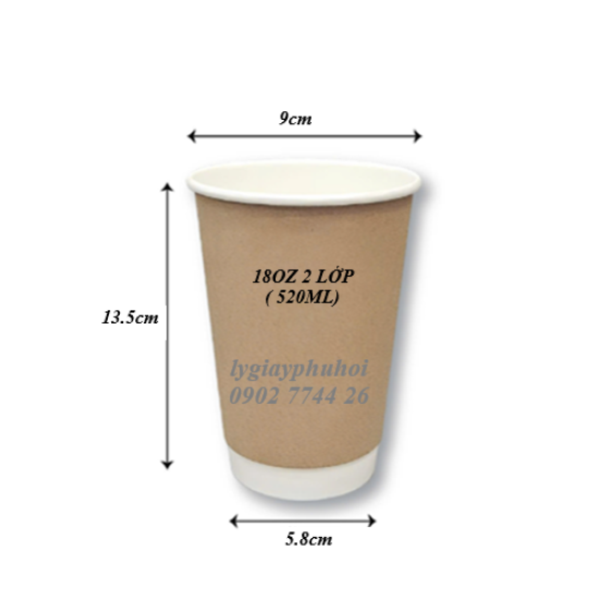 Ly giấy kraft 18oz (520ml) 2 lớp