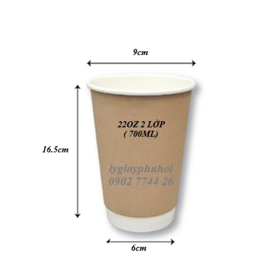 Ly giấy kraft 22oz (700ml) 2 lớp