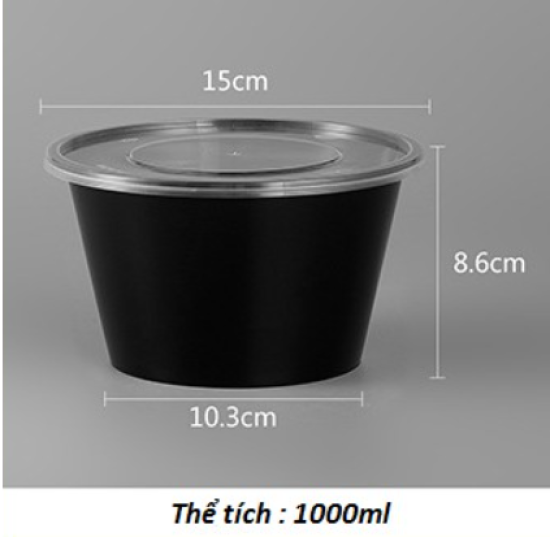 Hộp nhựa tròn đen 1000ml