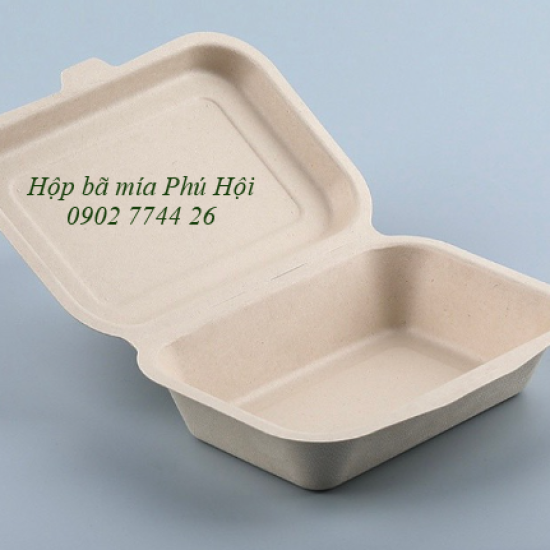 Hộp bã mía 1 ngăn nắp liền 600ml