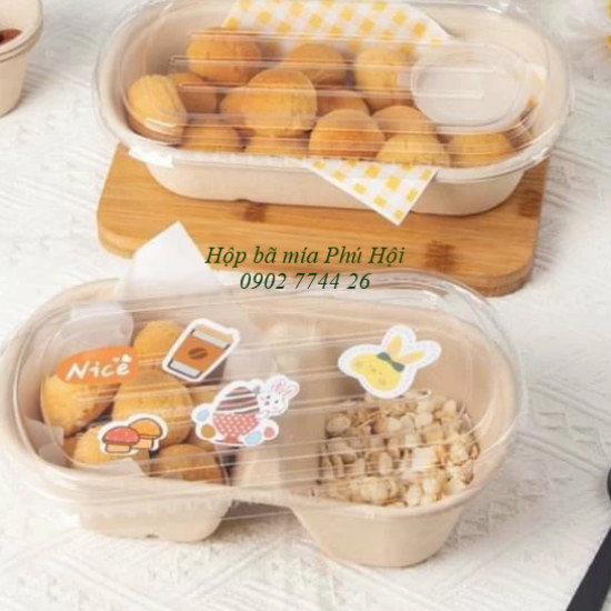 Hộp bã mía 2 ngăn nắp nhựa PET 750ml tại Quận 9 TP HCM