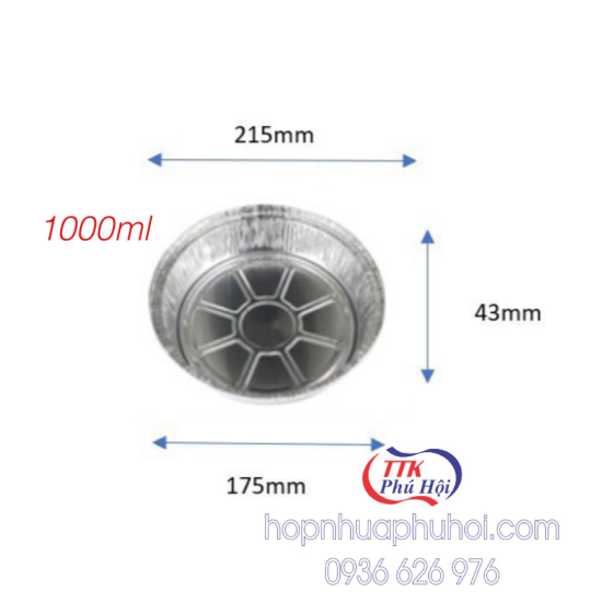 Khay nhôm tròn 1000ml đường kính 21.5cm