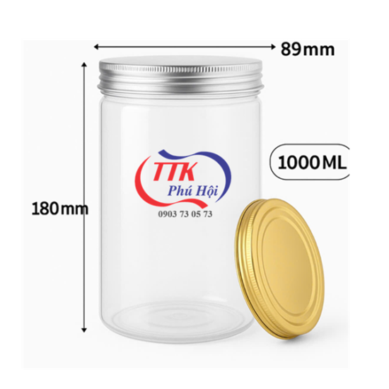Hũ nhựa nắp nhôm vặn 1000ml đựng hạt điều