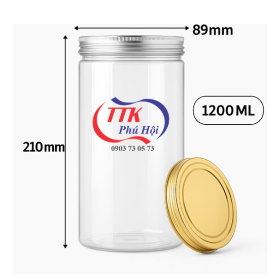 Hũ nhựa nắp nhôm vặn 1200ml đựng hạt macca