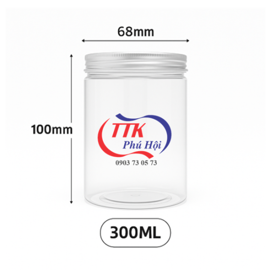 Hũ nhựa nắp nhôm vặn 300ml đựng granola, yến mạch
