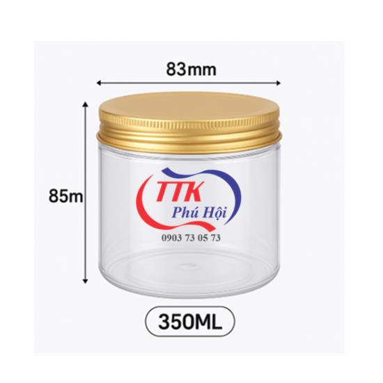 Hũ nhựa nắp nhôm vặn 350ml đựng kẹo dẻo, kẹo me