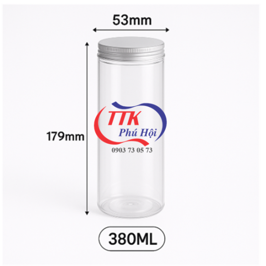 Hũ nhựa nắp nhôm vặn 380ml đựng mứt dừa, mứt tắc