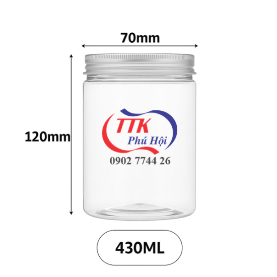 Hũ nhựa nắp nhôm vặn 430ml đựng trà sen, trà thảo mộc