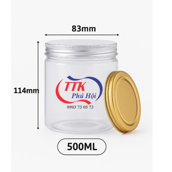 Hũ nhựa nắp nhôm vặn 500ml đựng hạt hướng dương, hạt bí