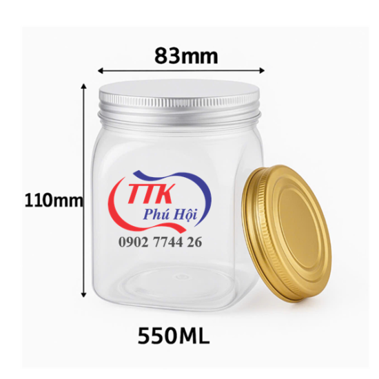 Hũ nhựa nắp nhôm vặn 550ml đựng tiêu hạt, muối tôm