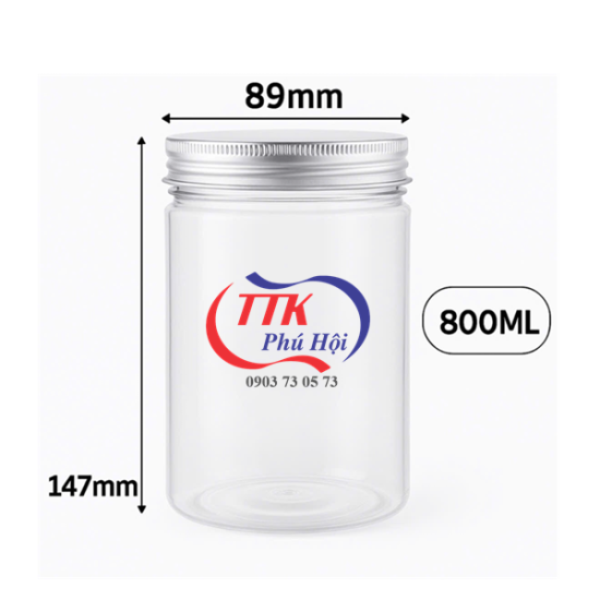 Hũ nhựa nắp nhôm vặn 800ml đựng đậu phộng, ngũ cốc