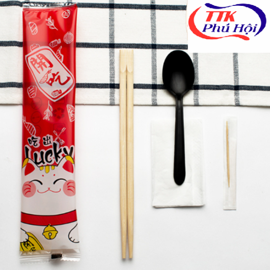 In túi combo muỗng đũa tăm giấy dùng 1 lần