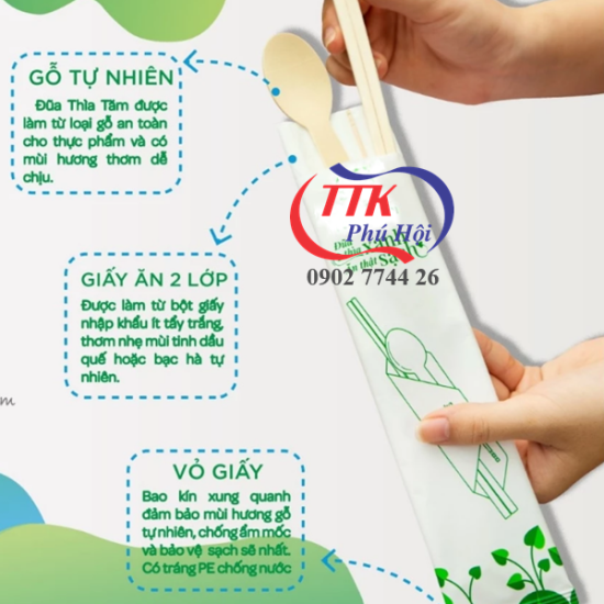 In túi giấy đựng bộ muỗng đũa tăm